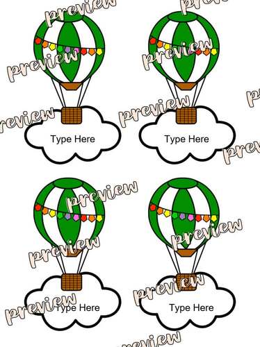 Hot Air Balloon Name Tags Editable By Anh Huynh TPT