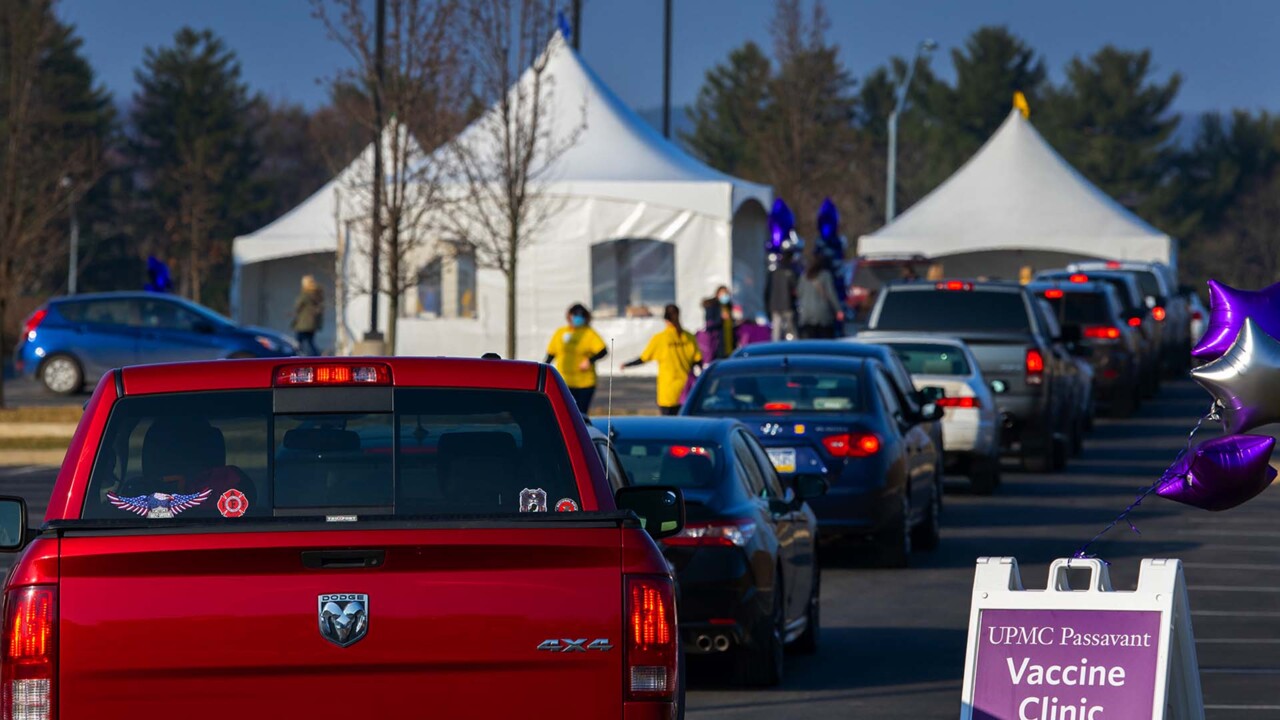 UPMC's First Drive Through Vaccine Clinic at Lemieux Sports Complex