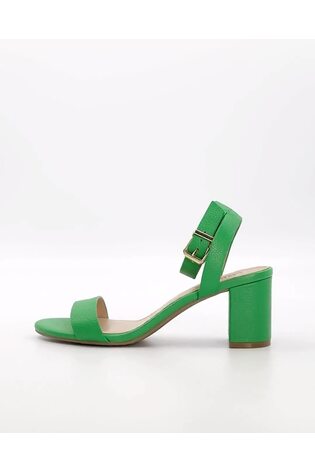 Dune London Green Chrome Memee Mid Block Heel Sandals - Image 2 of 7