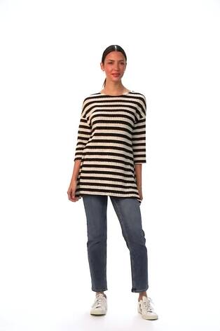 Roman Crochet Knit Stripe Tunic Top - Imagen 2 de 6