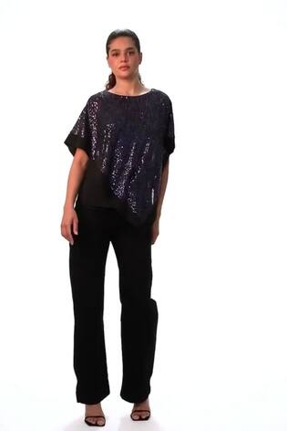 Roman Purple Sequin Overlay Stretch Tunic Top - Image 2 of 6