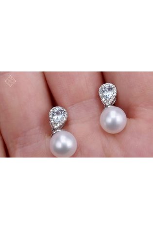 The Diamond Store 9K White Gold 7.5mm Pearl Blue Topaz and Diamond Stellato Earrings - Image 2 of 6