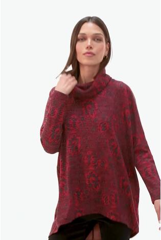 Roman Red Relaxed Print Cowl Neck Stretch Top - Image 2 of 6