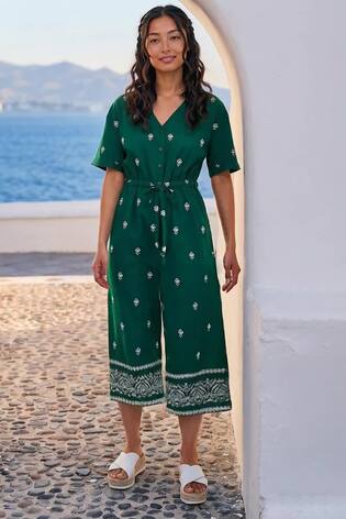 Roman Green Petite Aztec Print Belted Jumpsuit - Image 2 of 7