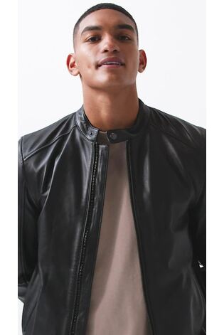 Buy Black Leather Signature Racer Jacket from Next Luxembourg
