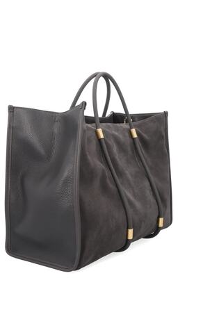 Suede Oversized Tote Bag in Grey - Image 2 of 7