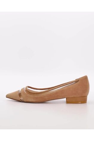 Dune London Brown Vinyl Panel Hepburn Pointy Ballerina Flats - Image 2 of 6