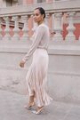 Sosandar Ecru Hue Pleated Satin Midi Skirt - Image 2 of 6