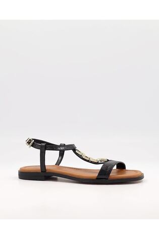 Dune London Black Lotty Chain T-Bar Flat Sandals - Image 2 of 6