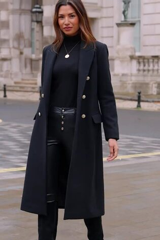 Fitted long black coat on sale