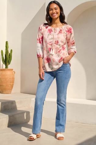 Roman Pink Floral Tie Front Top - Image 2 of 6