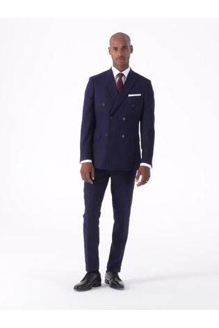Skopes Blue Declan Suit Slim Fit Pinstripe Double Breasted Jacket - Image 2 of 7