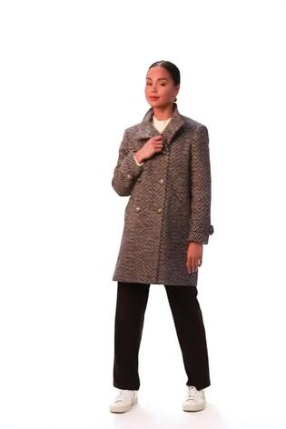 Roman Black Petite Double Breast Funnel Neck Coat - Image 2 of 6