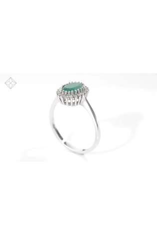 The Diamond Store Green Emerald 8 x 6mm And Diamond 9K White Gold Ring