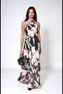 Religion Black Anja Halterneck Maxi Dress With Sash Neck Tie In Soft Floral On Black Georgette - Image 2 of 7