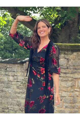 Love & Roses Devore Pussybow Midi Dress - Bild 2 von 6