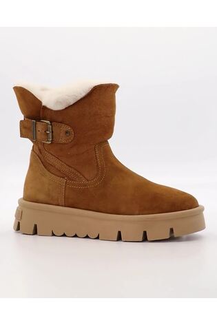 Dune London Brown Pheebs Faux Fur Lined Buckle Boots - Image 2 of 6