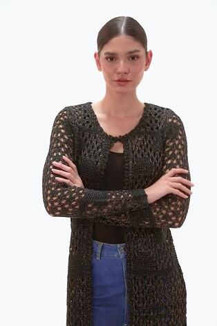 Roman Black Shimmer Longline Knit Cardigan - Image 2 of 6