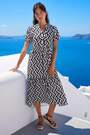 Roman Black Geometric Print Tiered Midi Dress - Image 2 of 5