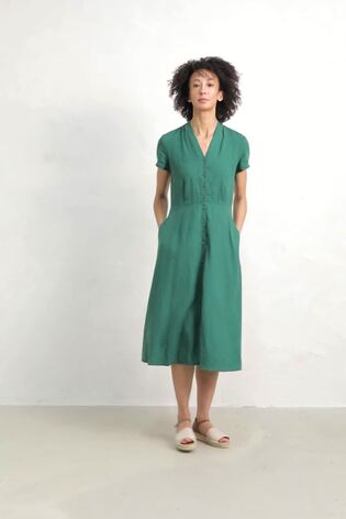 Buy Seasalt Cornwall Green Carved Wood Linen Dress from Next Luxembourg