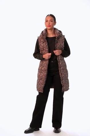 Roman Black Chevron Print Longline Hooded Gilet - Image 2 of 6