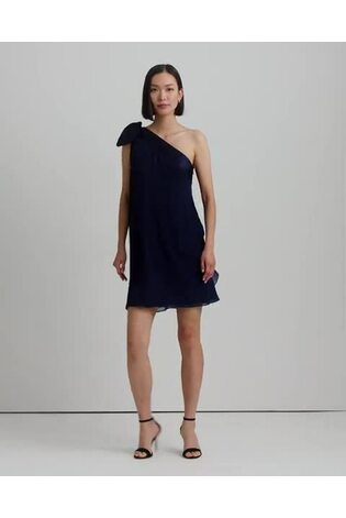 Lauren Ralph Lauren Navy Kyrella Georgette One Shoulder Cocktail Dress - Image 2 of 9