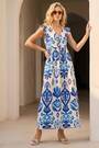 Roman Blue Abstract Print Frill Detail Midi Dress - Image 2 of 6
