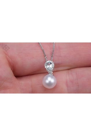 The Diamond Store Blue Pearl and Blue Topaz and Diamond Pendant Necklace in 9K White Gold