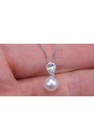 The Diamond Store 9K White Gold Pearl and Blue Topaz Diamond Pendant Necklace - Image 2 of 5