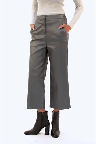 Roman Metallic Coated Wide Leg Cropped Trousers - Image 2 of 6