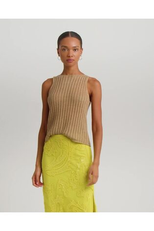 Lauren Ralph Lauren Tan Brown Galayce Rib Knit Linen Sleeveless Jumper - Image 2 of 9