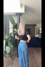 Mid Blue Daisy Embroidered Wide Leg 100% Cotton Jeans - Image 2 of 8