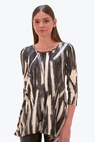 Roman Natural Brush Print Hanky Hem Stretch Tunic Top - Image 2 of 6