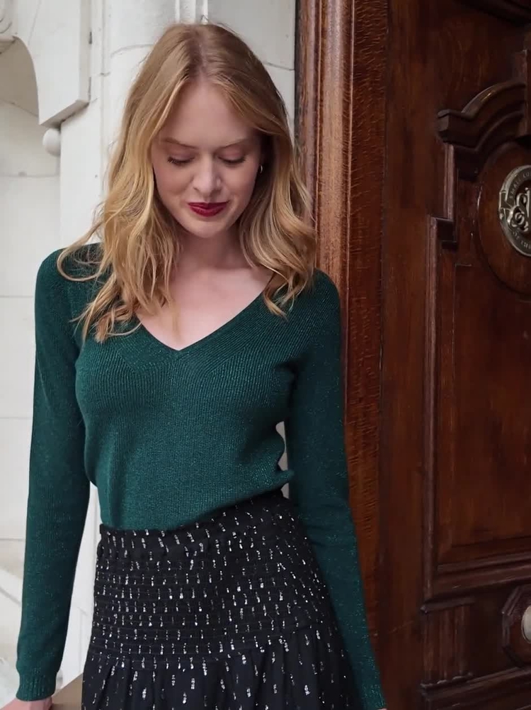 Buy FatFace Ada Dark Teal Sparkle V Neck Knitted Jumper from Next