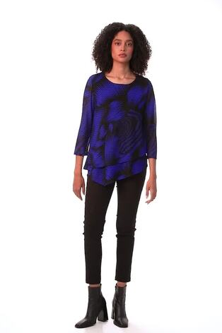 Roman Blue Abstract Print Textured Top - Image 2 of 6