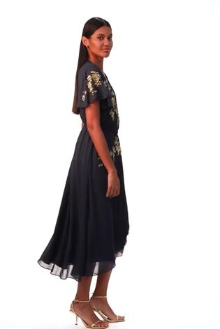 Roman Blue Premium Beaded Wrap Midi Dress - Image 2 of 6