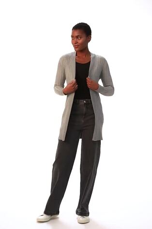 Roman Grey Longline Stretch Ribbed Cardigan - Image 2 of 6