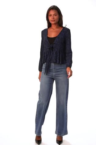 Roman Blue Abstract Print Tie Front Frill Cardigan - Image 2 of 6