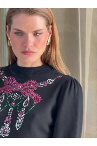 Love & Roses X V&A Black Embellished Bow High Neck Knitted Jumper - Image 2 of 7