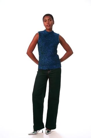 Roman Blue High Neck Fluffy Knit Top - Image 2 of 6