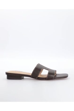 Dune London Brown Standard Fit Leather Loupe Smart Slider Sandals - Image 2 of 5