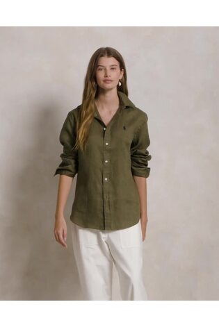Polo Ralph Lauren Green Classic Fit Linen Shirt - Image 2 of 6