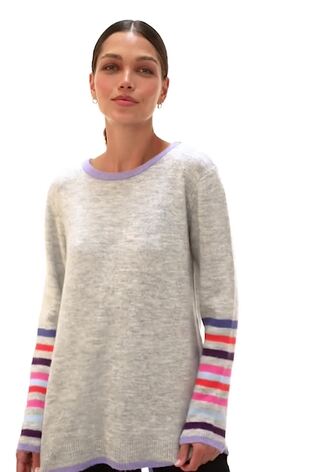 Roman Grey Contrast Stripe Detail Knit Jumper - Image 2 of 6