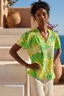 Roman Green Leaf Print Shirred V-Neck Top - Image 2 of 5