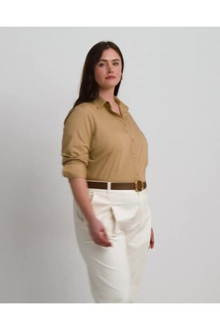 Lauren Ralph Lauren Curve Tan Brown Featherweight Cotton Shirt - Image 2 of 7