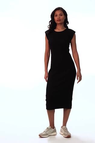 Roman Black Ribbed Cap Sleeve Midi Dress - Image 2 of 6