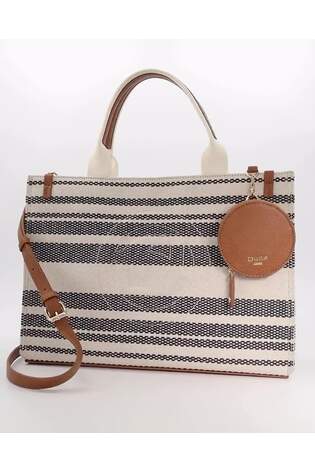 Dune London Blue Large Deltra Stripe Canvas Tote Bag - Image 2 of 6