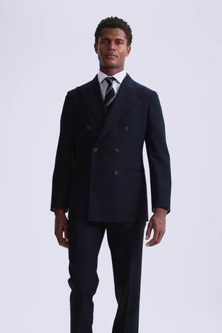 Moss Navy Tailored Double Breasted Italian Suit Jacket - Image 2 of 6