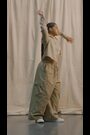 Beige Linen Cotton Blend Mid Rise Cargo Trousers - Image 2 of 6