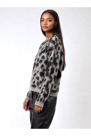 Religion Animal Cute Button Through Erin Cardigan In Grey And Black Animal Leopard - Image 2 of 7